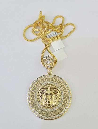 10K Franco Chain Medusa Head Pendant Charm Necklace 20" - 26" 2.5mm Yellow Gold - GoldenlinQ