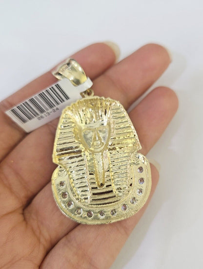 10K Franco Chain Pharaoh Head Pendant Charm Necklace 20" - 26" 2.5mm Yellow Gold - GoldenlinQ
