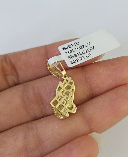 10K Franco Chain Praying Hands Pendant Diamond Necklace 16" - 22" 0.5mm Women - GoldenlinQ