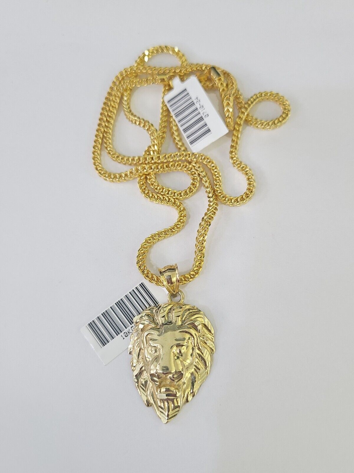 10K Franco Chain Roaring Lion Pendant Charm Necklace 20" - 26" 2.5mm Yellow Gold - GoldenlinQ