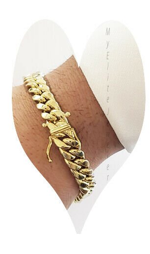 10k Gold 9mm Cuban Link Bracelet 7.5" Men's Box Lock REAL 10kt Thick Miami Cuban - Reva Jeweler