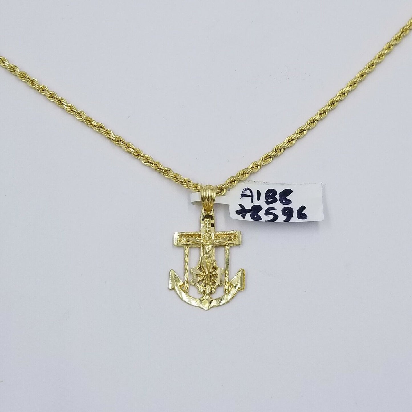 10k Gold Anchor Pendent Rope Chain 2.5mm 18" 20" 22" 24" 26" 10kt Necklace Cham - Reva Jeweler