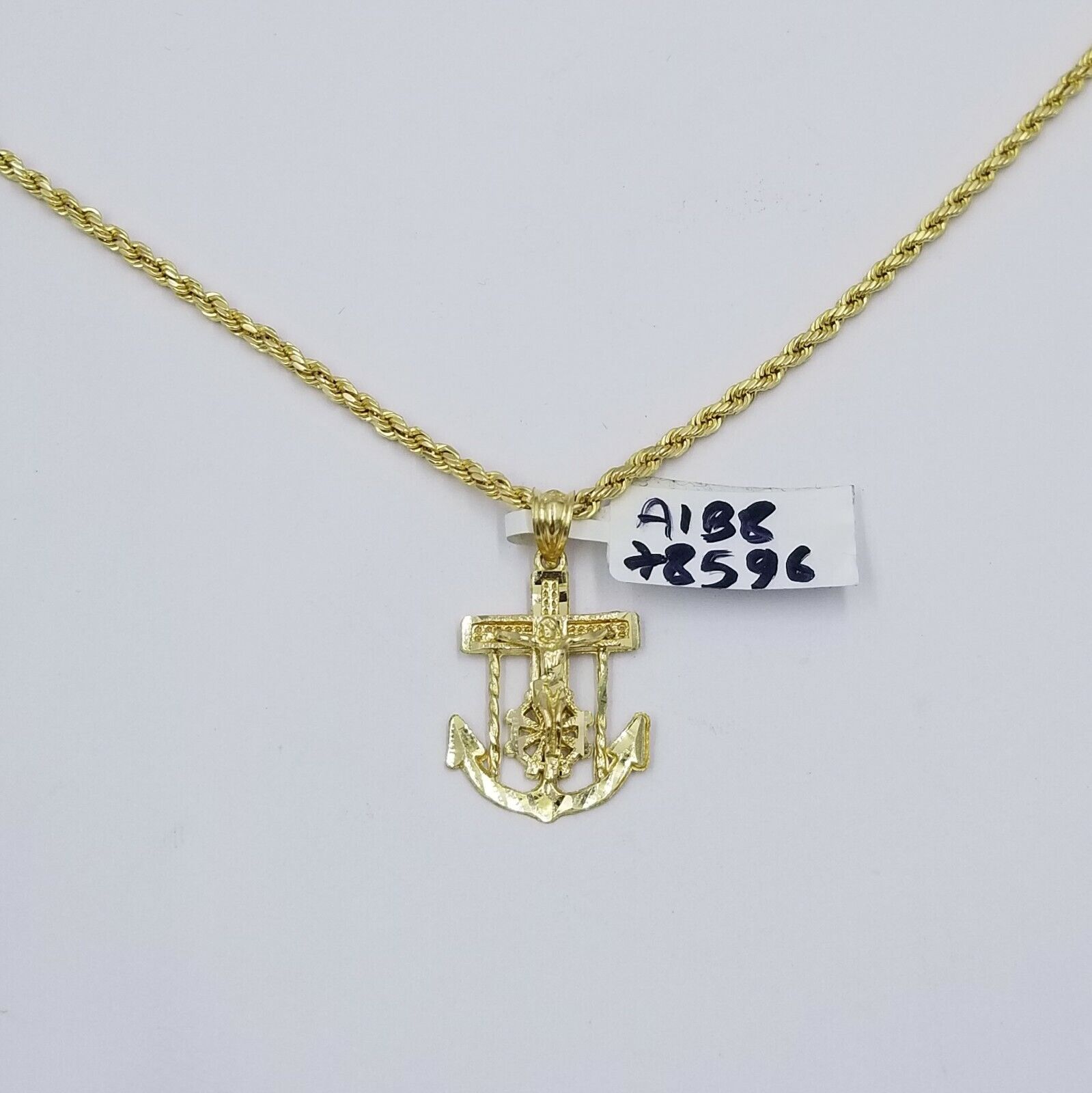 10k Gold Anchor Pendent Rope Chain 2.5mm 18" 20" 22" 24" 26" 10kt Necklace Cham - Reva Jeweler