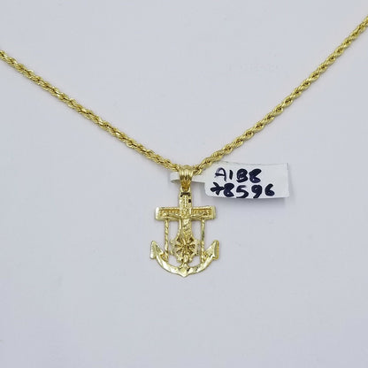 10k Gold Anchor Pendent Rope Chain 2.5mm 18" 20" 22" 24" 26" 10kt Necklace Cham - Reva Jeweler
