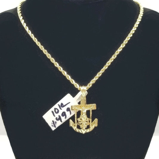 10k Gold Anchor Pendent Rope Chain 2.5mm 18" 20" 22" 24" 26" 10kt Necklace Cham - Reva Jeweler