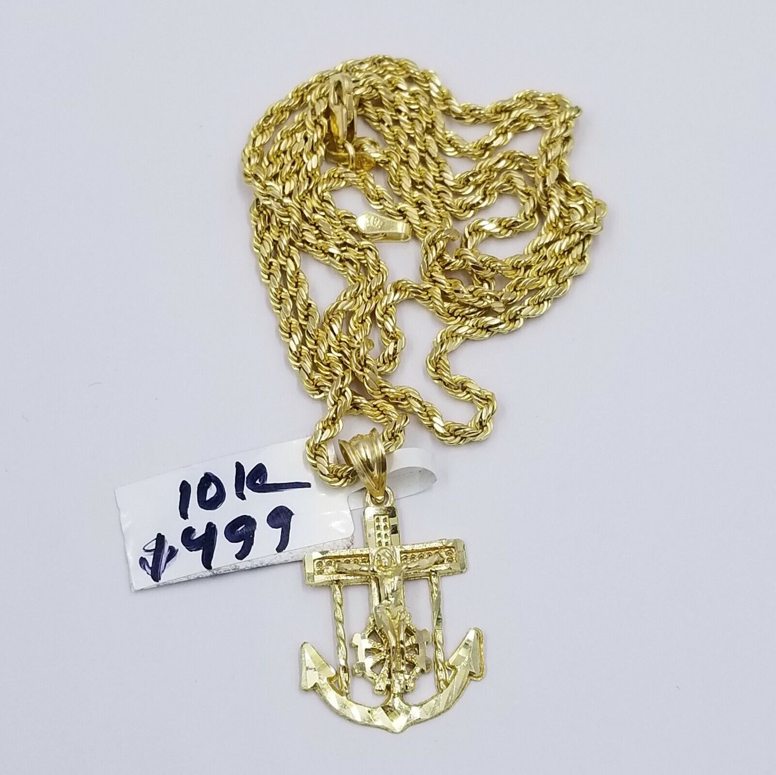 10k Gold Anchor Pendent Rope Chain 2.5mm 18" 20" 22" 24" 26" 10kt Necklace Cham - Reva Jeweler