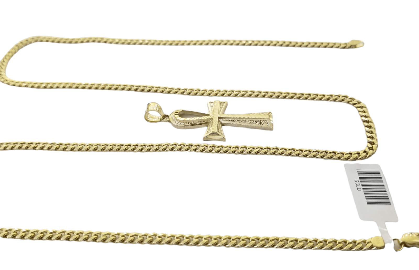 10K Gold Ankh Cross Egyptian Symbol Pendant Charm 4mm Cuban Link Chain 26" Inch - Reva Jeweler