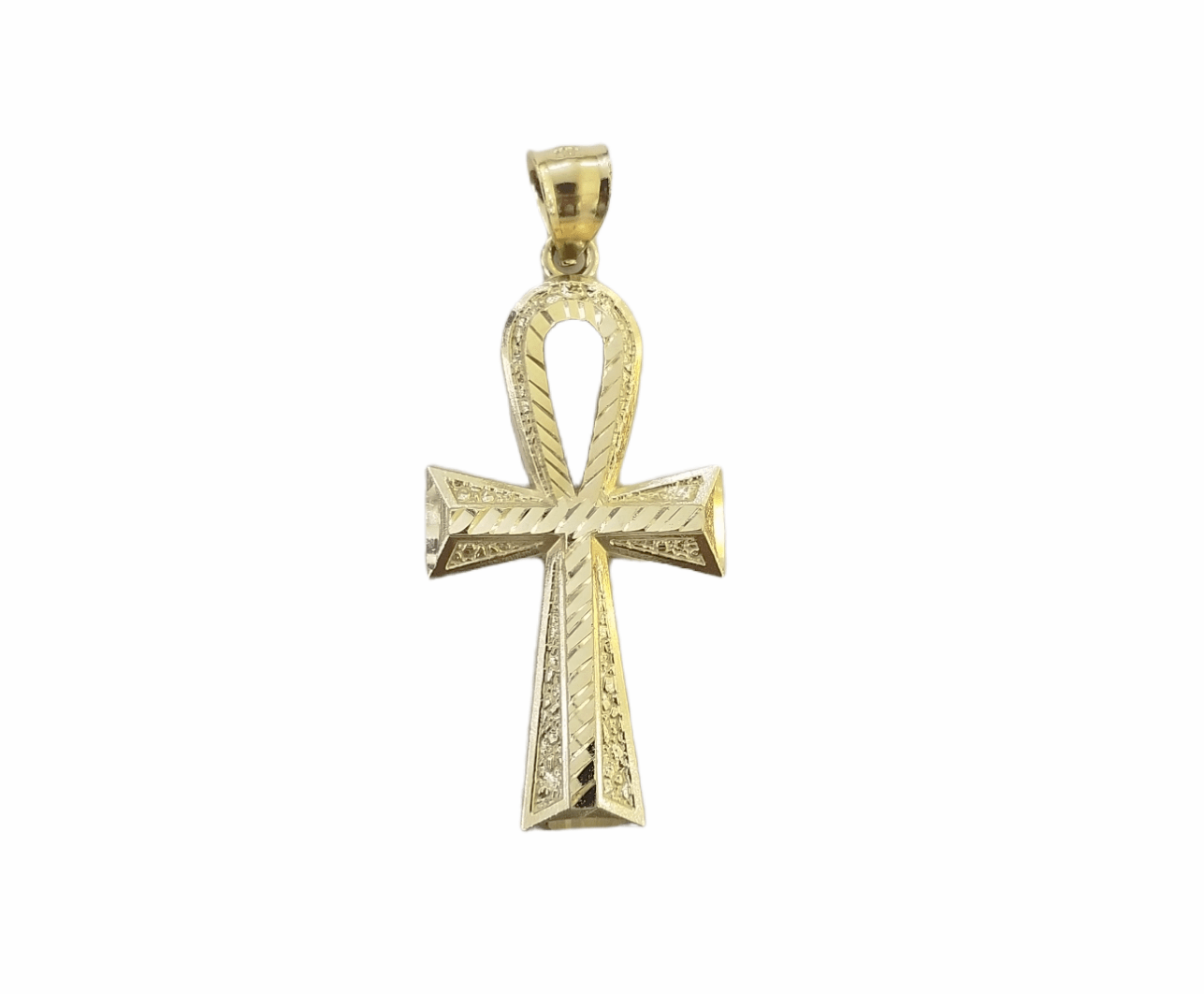 10K Gold Ankh Cross Egyptian Symbol Pendant Charm 4mm Franco Chain 22 Inch - Reva Jeweler