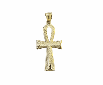 10K Gold Ankh Cross Egyptian Symbol Pendant Charm 4mm Franco Chain 22 Inch - Reva Jeweler