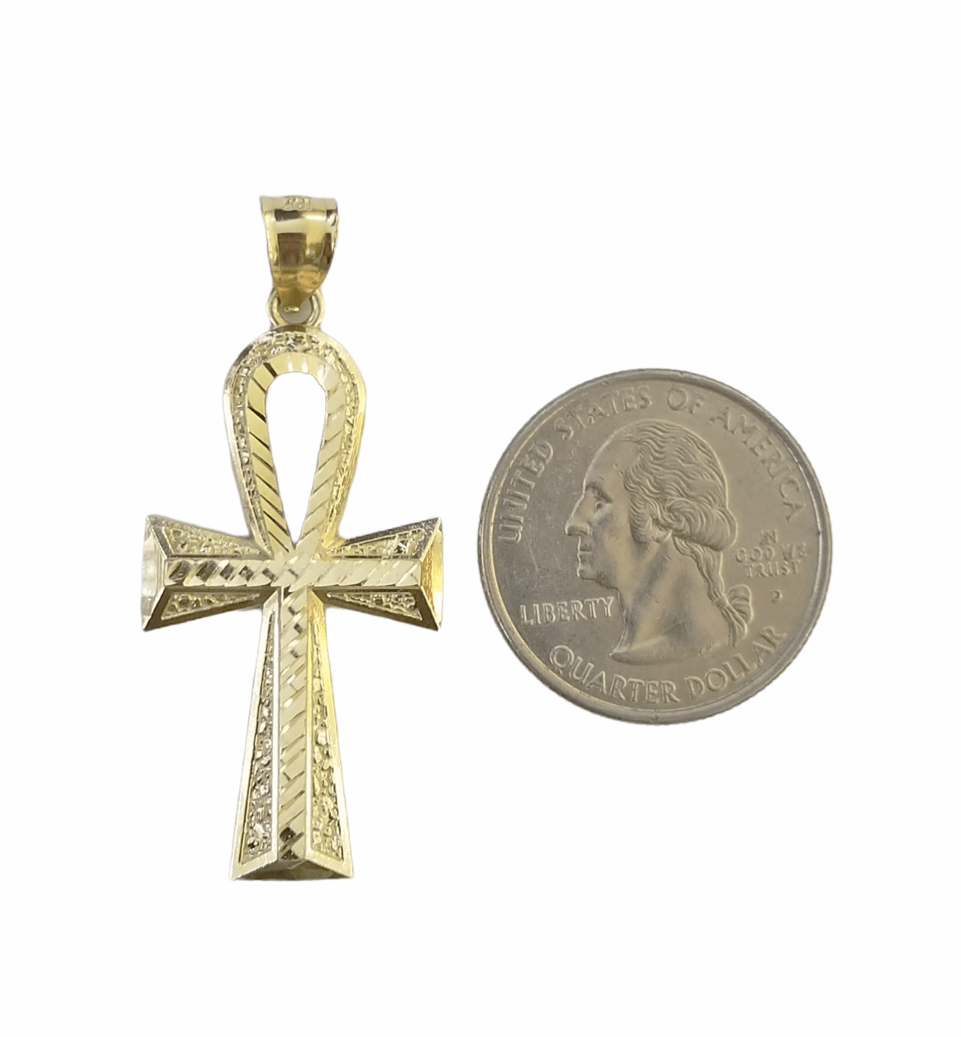 10K Gold Ankh Cross Egyptian Symbol Pendant Charm 4mm Franco Chain 22 Inch - Reva Jeweler