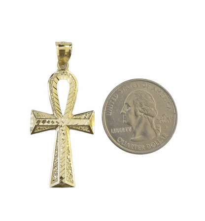 10K Gold Ankh Cross Egyptian Symbol Pendant Charm 4mm Franco Chain 22 Inch - Reva Jeweler