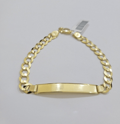 10k Gold Bracelet ID Cuban Curb Link SOLID 10kt Yellow Gold 7mm 8 Inches REAL - Reva Jeweler