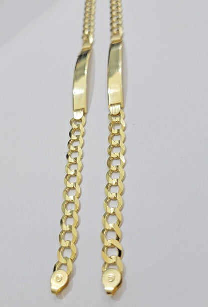 10k Gold Bracelet ID Cuban Curb Link SOLID 10kt Yellow Gold 7mm 8 Inches REAL - Reva Jeweler
