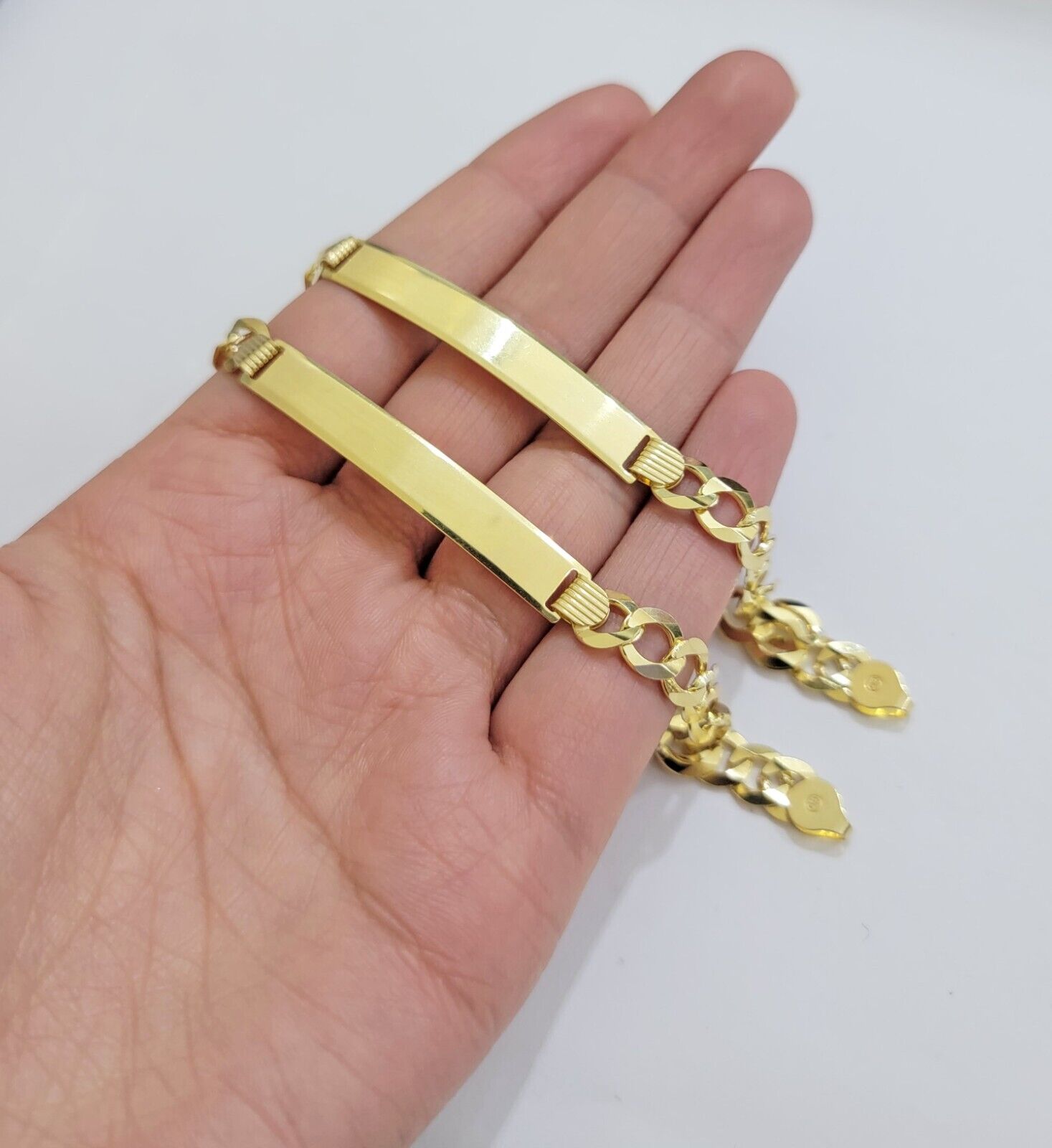 10k Gold Bracelet ID Cuban Curb Link SOLID 10kt Yellow Gold 7mm 8 Inches REAL - Reva Jeweler