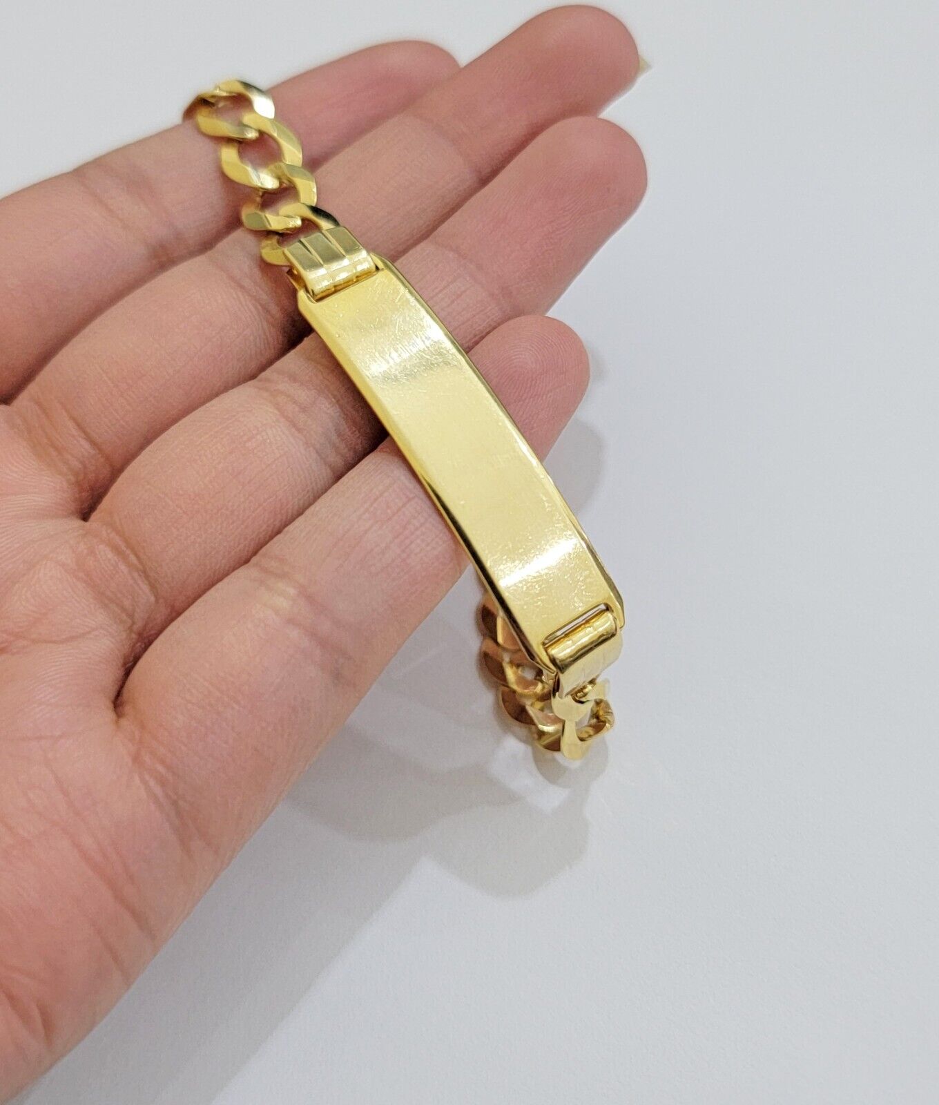 10k Gold Bracelet Id Name Plate Solid Yellow Gold 8Inch 8mm Cuban Curb Link REAL - Reva Jeweler
