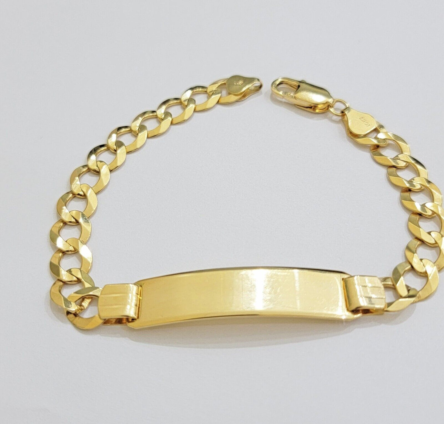 10k Gold Bracelet Id Name Plate Solid Yellow Gold 8Inch 8mm Cuban Curb Link REAL - Reva Jeweler