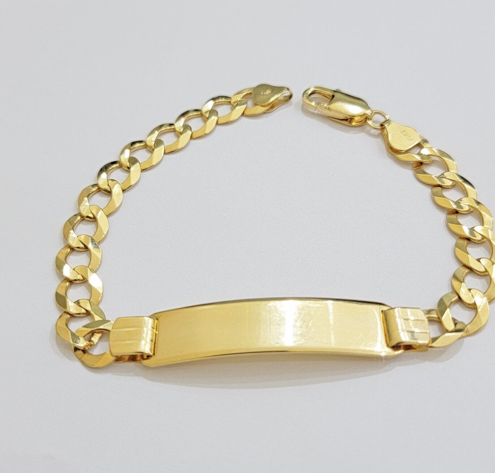 10k Gold Bracelet Id Name Plate Solid Yellow Gold 8Inch 8mm Cuban Curb Link REAL - Reva Jeweler