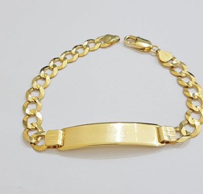 10k Gold Bracelet Id Name Plate Solid Yellow Gold 8Inch 8mm Cuban Curb Link REAL - Reva Jeweler