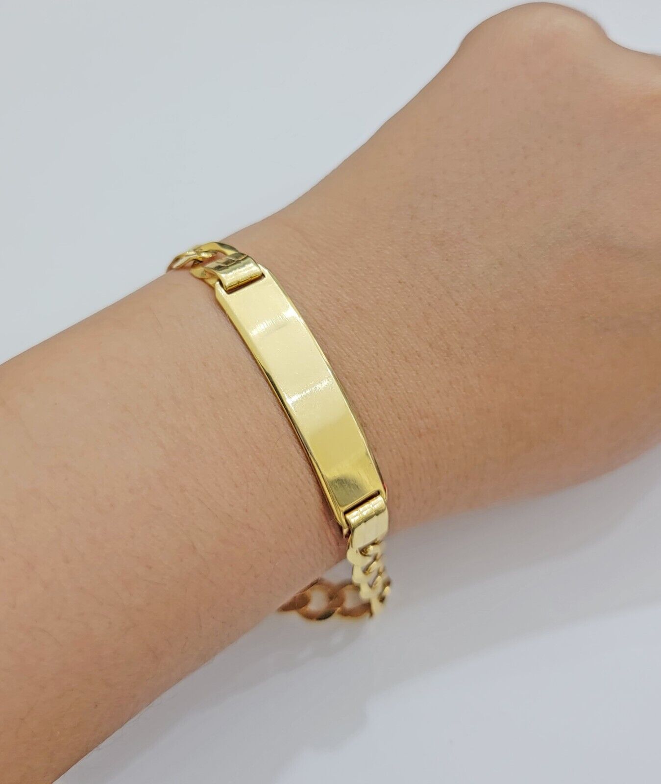 10k Gold Bracelet Id Name Plate Solid Yellow Gold 8Inch 8mm Cuban Curb Link REAL - Reva Jeweler