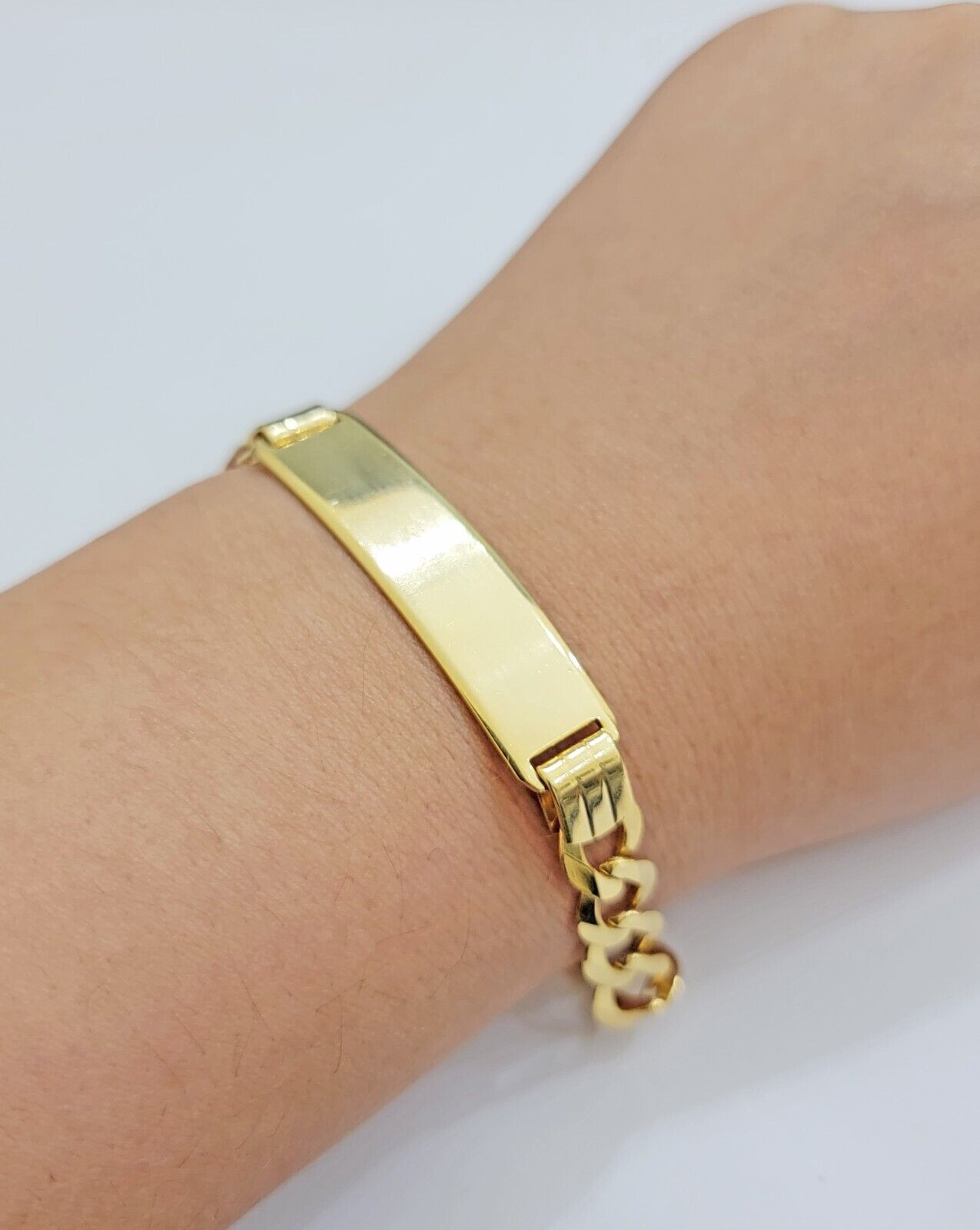 10k Gold Bracelet Id Name Plate Solid Yellow Gold 8Inch 8mm Cuban Curb Link REAL - Reva Jeweler