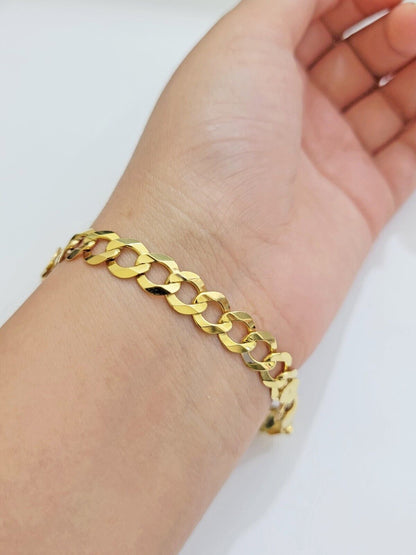 10k Gold Bracelet Id Name Plate Solid Yellow Gold 8Inch 8mm Cuban Curb Link REAL - Reva Jeweler