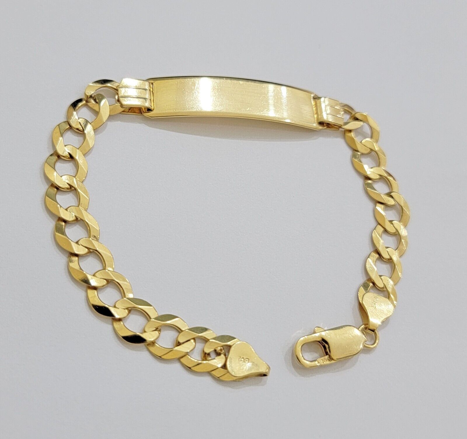 10k Gold Bracelet Id Name Plate Solid Yellow Gold 8Inch 8mm Cuban Curb Link REAL - Reva Jeweler