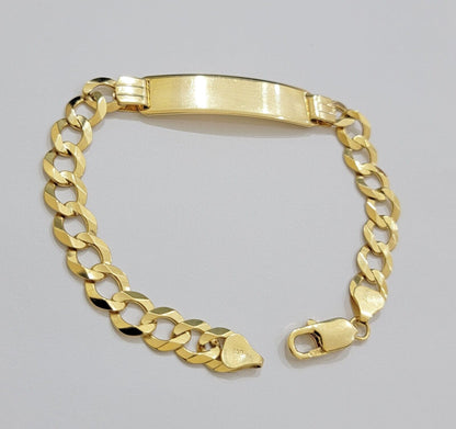 10k Gold Bracelet Id Name Plate Solid Yellow Gold 8Inch 8mm Cuban Curb Link REAL - Reva Jeweler