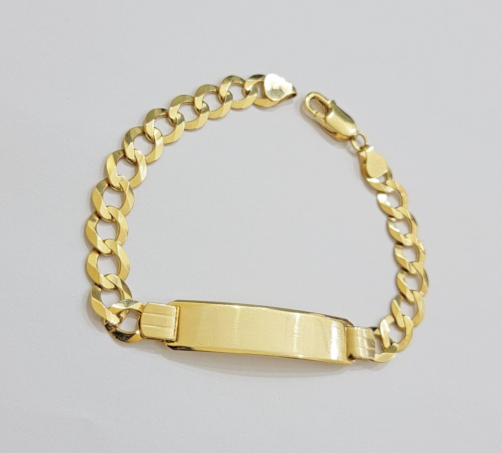 10k Gold Bracelet Id Name Plate Solid Yellow Gold 8Inch 8mm Cuban Curb Link REAL - Reva Jeweler
