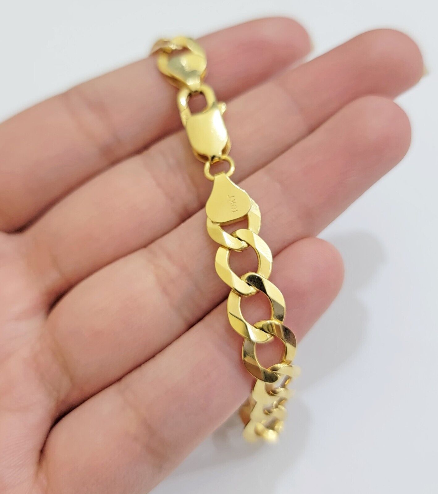 10k Gold Bracelet Id Name Plate Solid Yellow Gold 8Inch 8mm Cuban Curb Link REAL - Reva Jeweler