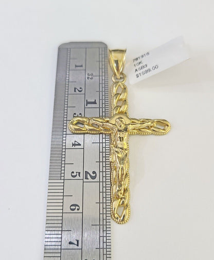 10k Gold Byzantine Box Necklace Jesus Cross Charm 18" - 26" SET Yellow Real - GoldenlinQ