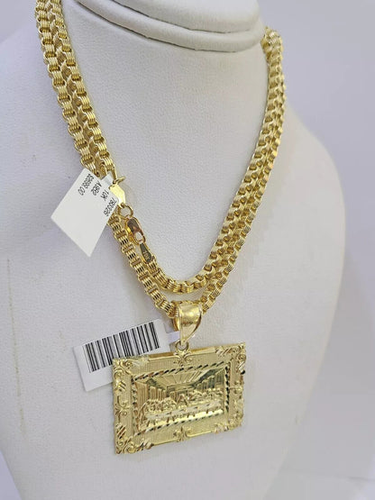 10k Gold Byzantine Chain Necklace Last supper charm Pendant SET REAL 10kt Men's - Reva Jeweler
