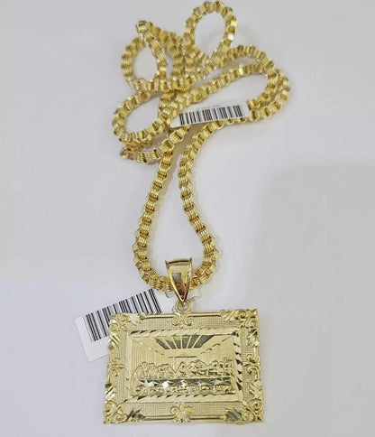 10k Gold Byzantine Chain Necklace Last supper charm Pendant SET REAL 10kt Men's - Reva Jeweler