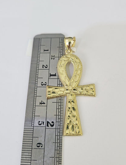 10k Gold Byzantine Necklace Ankh Cross Charm 18 - 28 inch 3mm SET Chain Pendant - GoldenlinQ