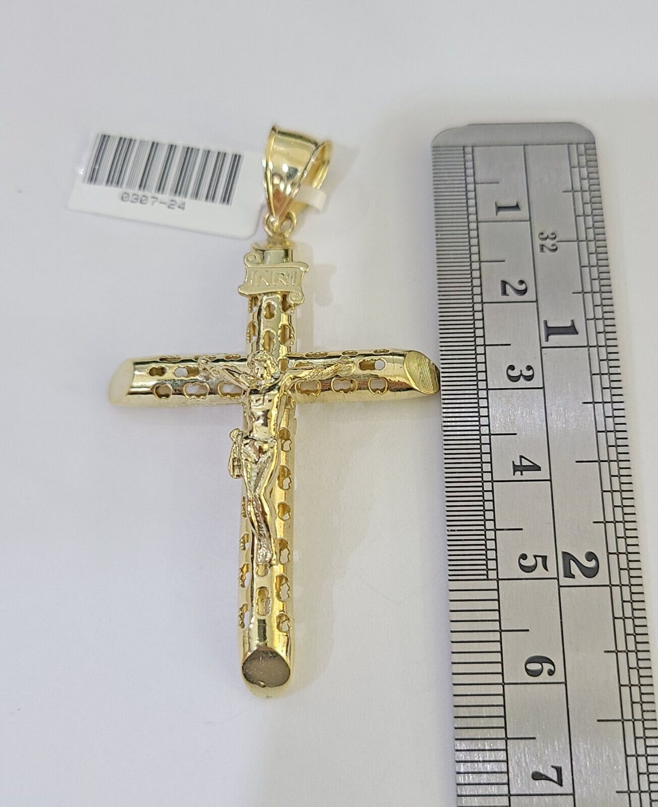 10k Gold Byzantine Necklace INRI Jesus Cross Charm 18 - 26 inches 3mm SET Chain - GoldenlinQ