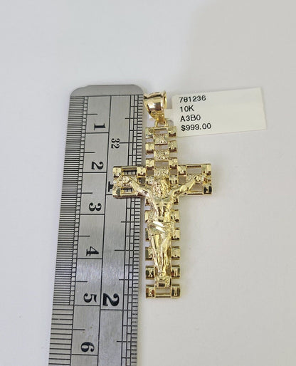 10k Gold Byzantine Necklace Jesus Cross Charm 18 - 28 inch 3mm SET Chain Pendant - GoldenlinQ