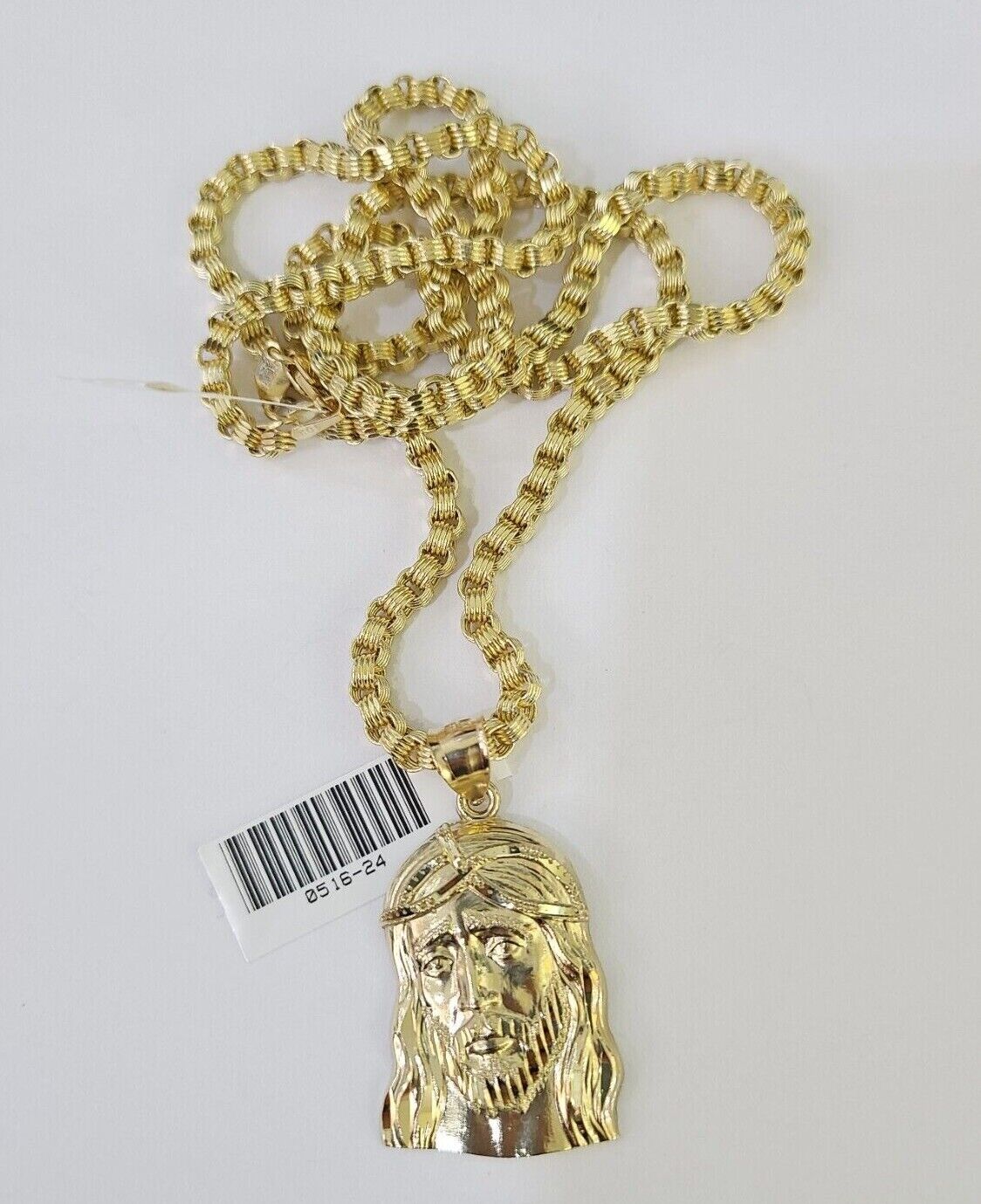 10k Gold Byzantine Necklace Jesus Head Charm 18 - 28 inch 3mm SET Chain Pendant - GoldenlinQ