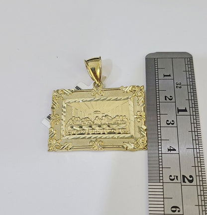 10k Gold Byzantine Necklace Last Supper Charm 18 - 26 inches 3mm REAL SET Chain - GoldenlinQ
