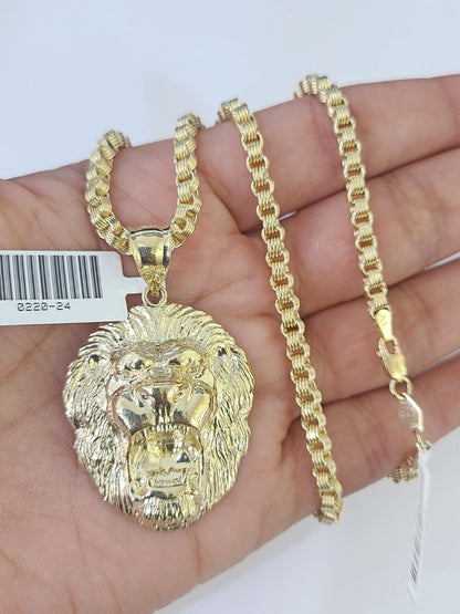 10k Gold Byzantine Necklace Lion Charm 18 - 26 inches 3mm REAL Yellow SET Chain - GoldenlinQ