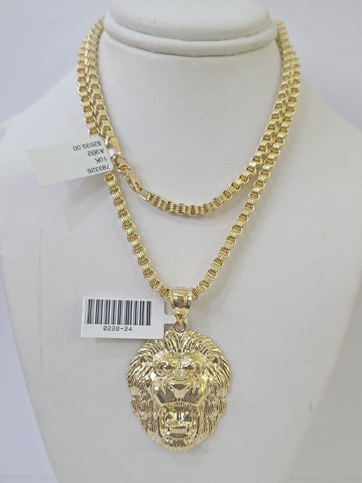 10k Gold Byzantine Necklace Lion Charm 18 - 26 inches 3mm REAL Yellow SET Chain - GoldenlinQ