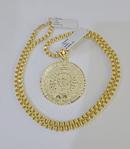 10k Gold Byzantine Necklace Mayan Calendar Charm 18 - 26 inches 3mm SET Chain - GoldenlinQ