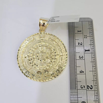 10k Gold Byzantine Necklace Mayan Calendar charm Pendant REAL 10kt Men's SET - Reva Jeweler