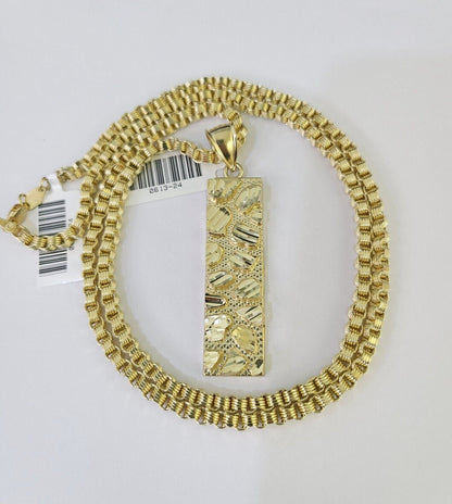 10k Gold Byzantine Necklace Nugget Charm 18 - 28 inches 3mm SET Chain Pendant 10kt - GoldenlinQ
