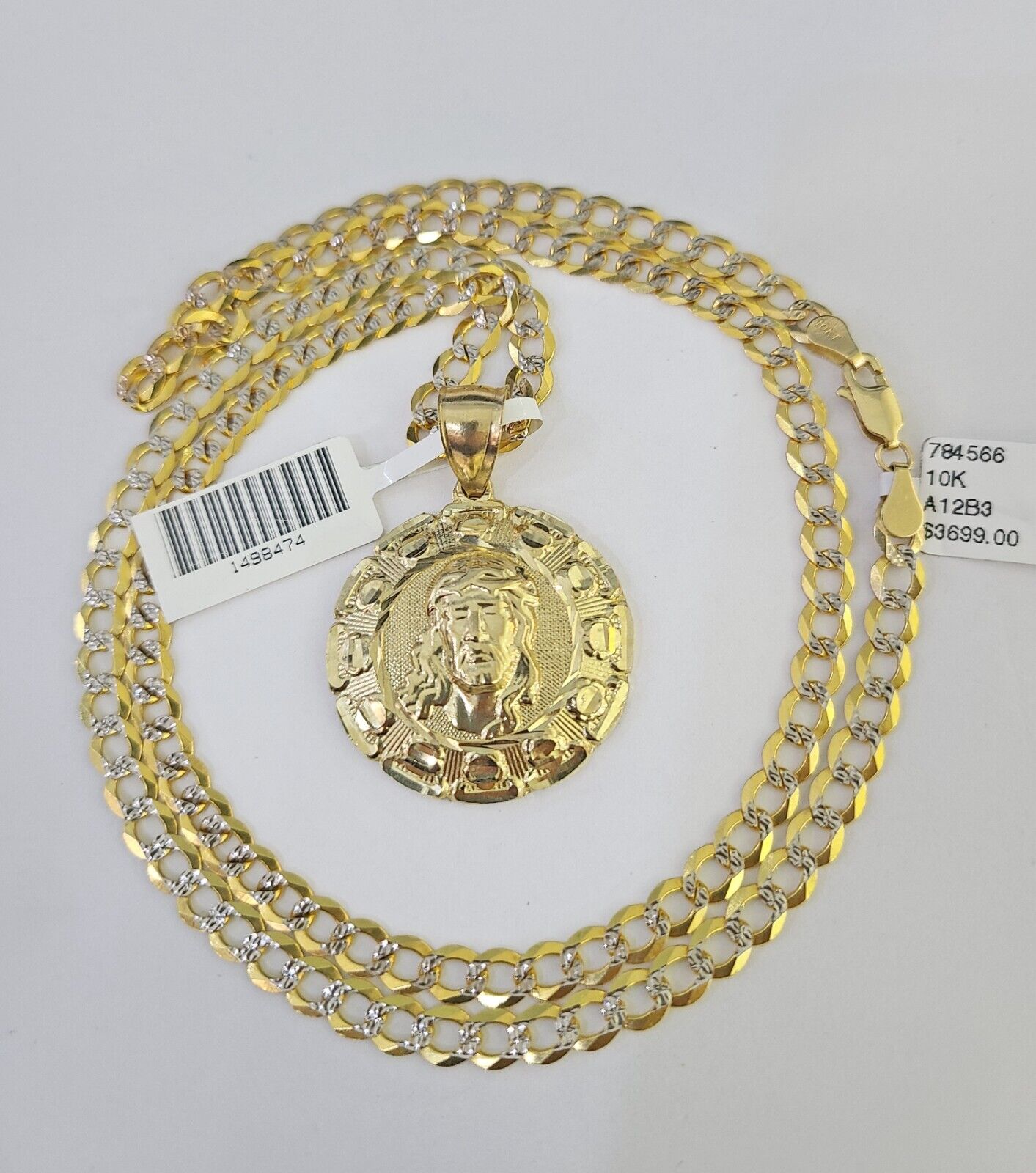10k Gold Chain Jesus Head Charm Solid Cuban Curb 5mm 18" - 28" Inch SET Necklace - GoldenlinQ