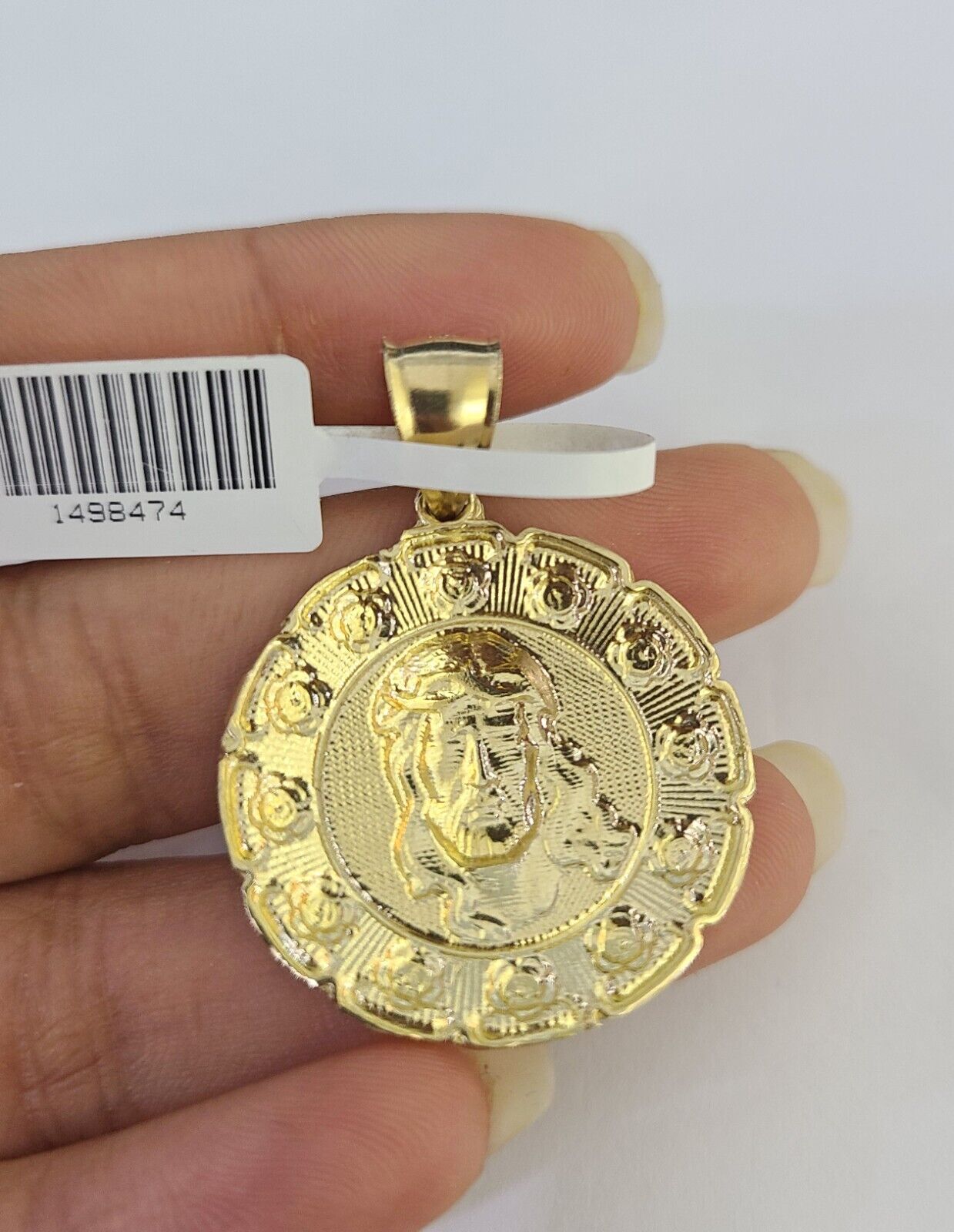 10k Gold Chain Jesus Head Charm Solid Cuban Curb 5mm 18" - 28" Inch SET Necklace - GoldenlinQ
