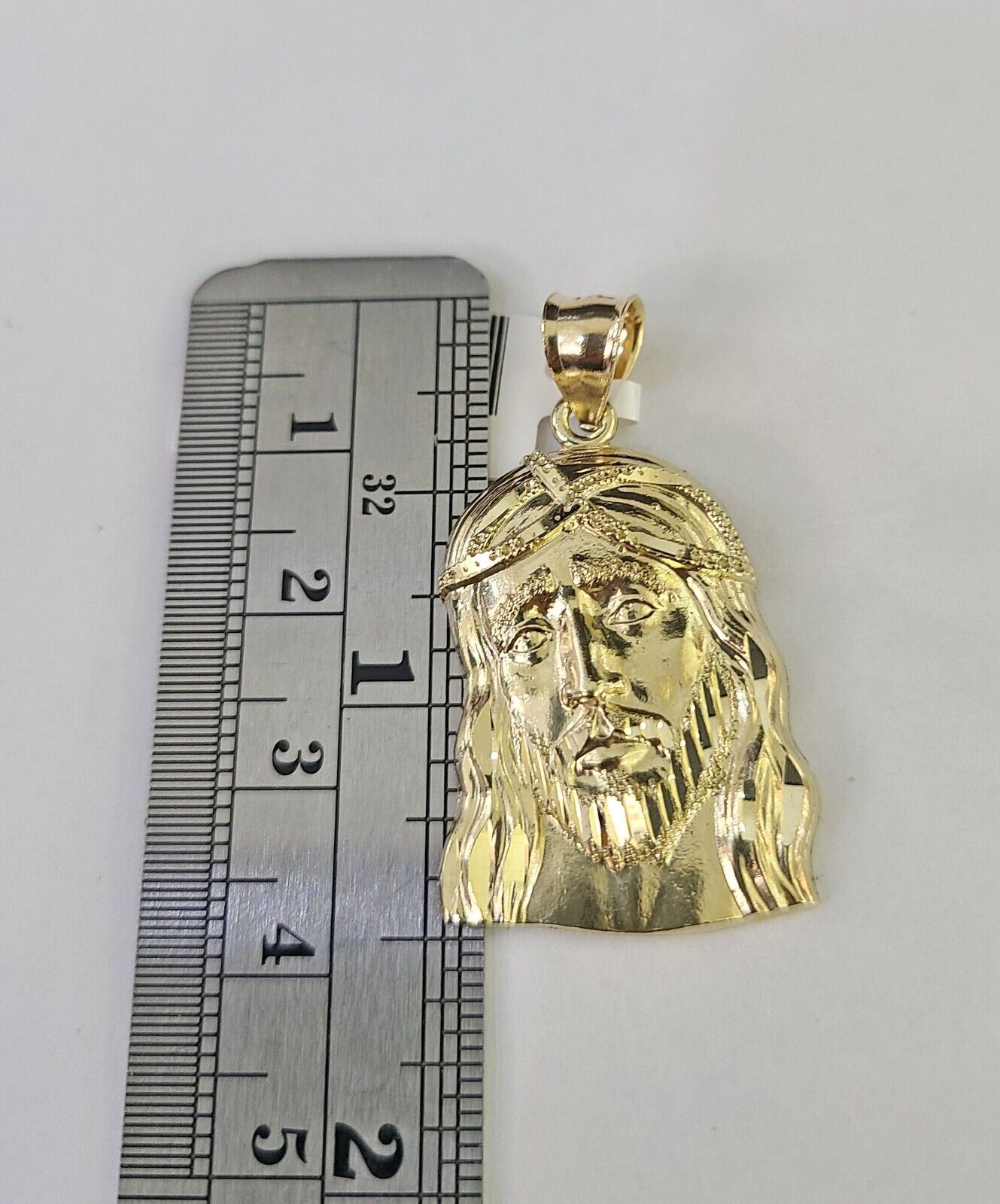 10k Gold Chain Jesus Head Charm Solid Cuban Curb Link 5mm 18" - 28" Inch SET - GoldenlinQ
