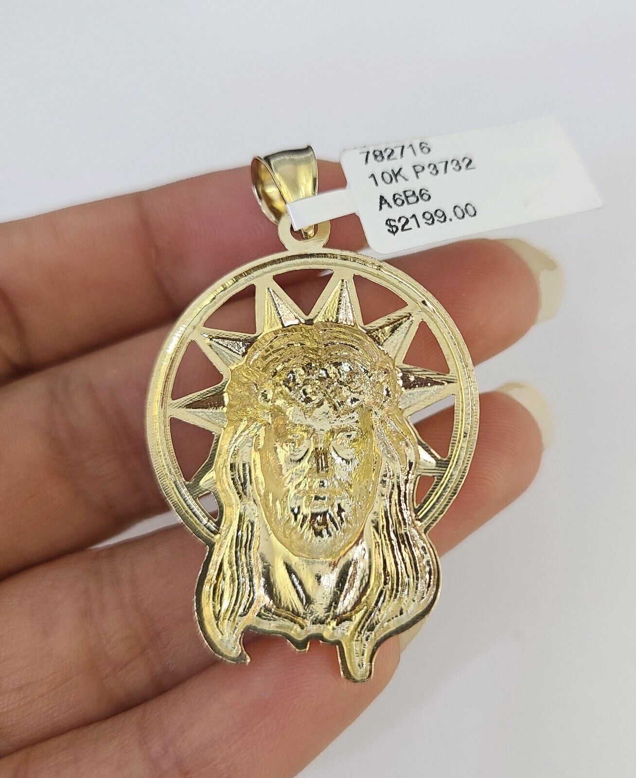 10k Gold Chain Jesus Head Charm Solid Cuban Curb Link 5mm 18" - 28" Inch SET - GoldenlinQ
