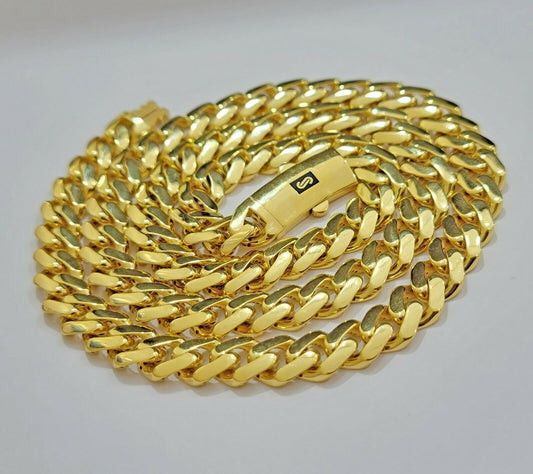 10k Gold Chain Miami Cuban Royal Link 8.5 mm 24" Shiny Plain Necklace, REAL 10KT - Reva Jeweler
