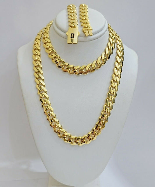 10k Gold Chain Miami Cuban Royal Link 8.5 mm 24" Shiny Plain Necklace, REAL 10KT - Reva Jeweler