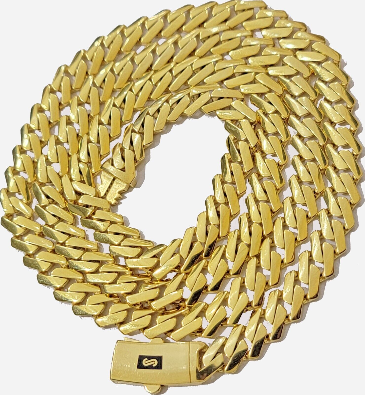 10k Gold chain Monaco Cuban Link necklace 7.5mm 18 - 24 Inch Box Lock Real 10 KT - Reva Jeweler