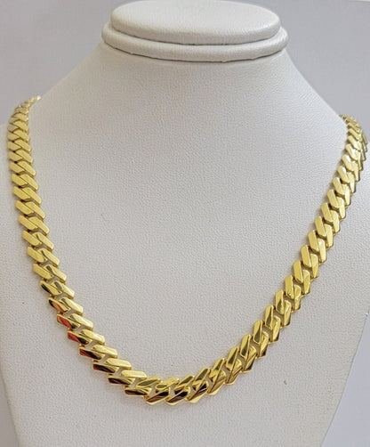 10k Gold chain Monaco Cuban Link necklace 7.5mm 18 - 24 Inch Box Lock Real 10 KT - Reva Jeweler